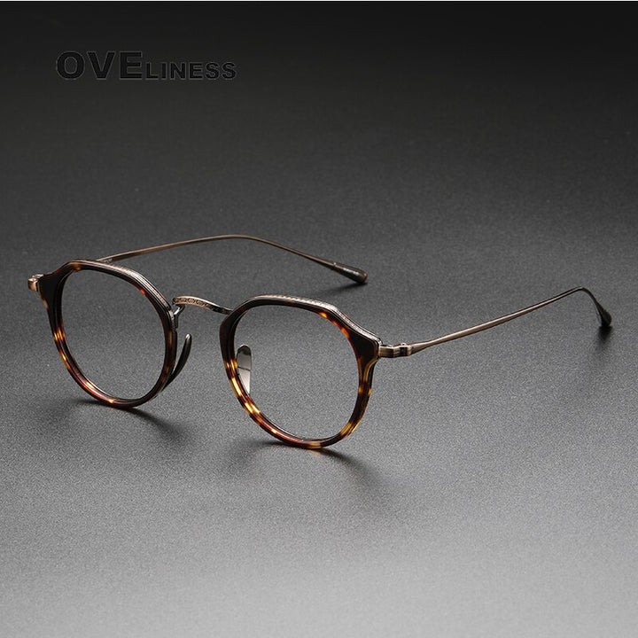 Oveliness Unisex Full Rim Oversized Square Round Acetate Titanium Eyeglasses 1113 Full Rim Oveliness trotoise bronze  