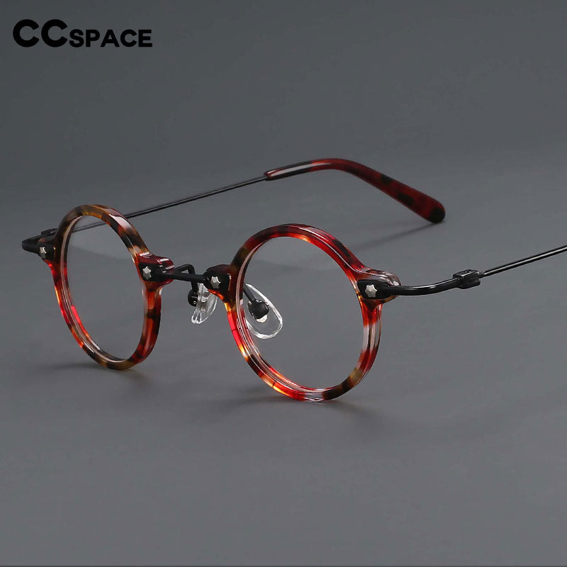 CCspace Unisex Full Rim Small Round Acetate Titanium Eyeglasses 55324 Full Rim CCspace   