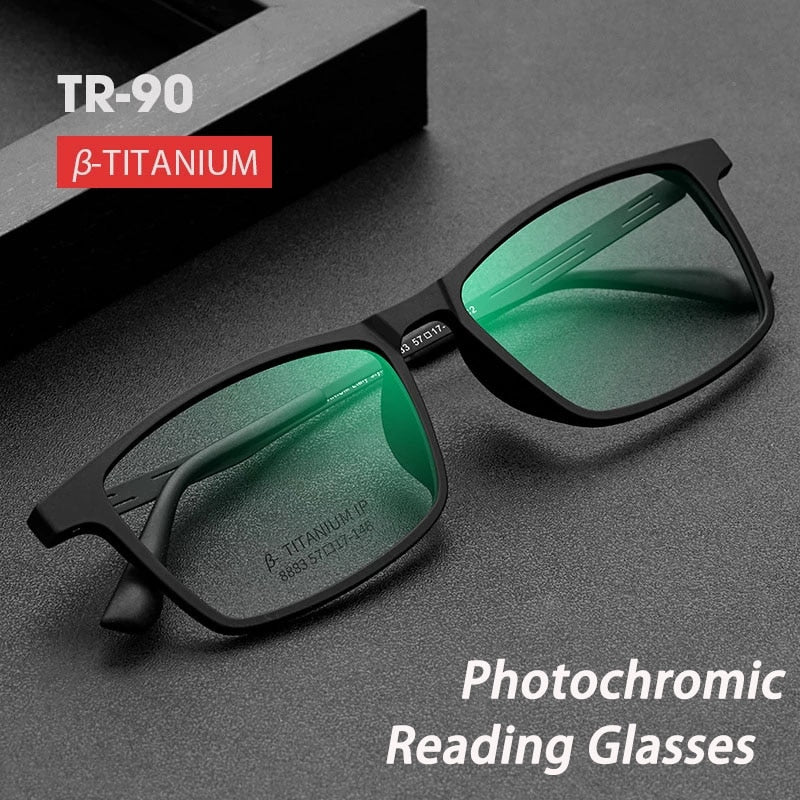Handoer Unisex Full Rim Square Tr 90 Titanium Hyperopic Photochromic +350 To +600 Reading Glasses 9824 Reading Glasses Handoer   