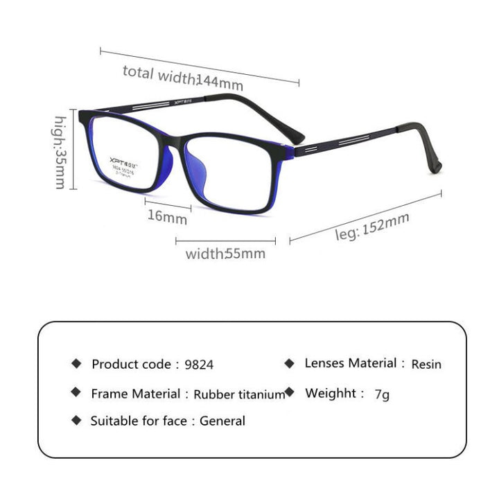 Handoer Unisex Full Rim Square Tr 90 Titanium Hyperopic Photochromic Reading Glasses 9824 0 To +150 Reading Glasses Handoer   