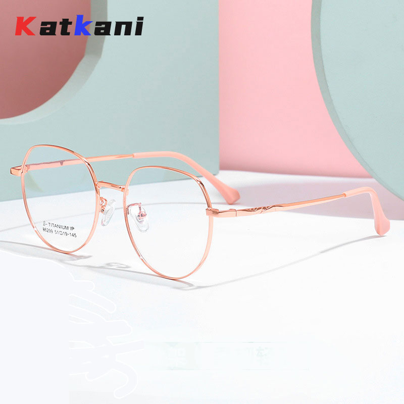 KatKani Women's Full Rim Round Titanium Alloy Frame Eyeglasses 86299 Full Rim KatKani Eyeglasses   