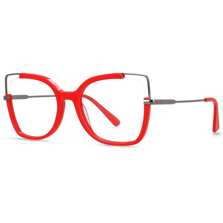 CCspace Women's Full Rim Square Acetate Alloy Eyeglasses 55328 Full Rim CCspace C2Red China 