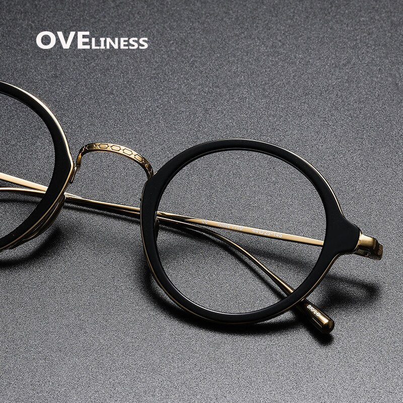 Oveliness Unisex Full Rim Round Acetate Titanium Eyeglasses 1110 Full Rim Oveliness   
