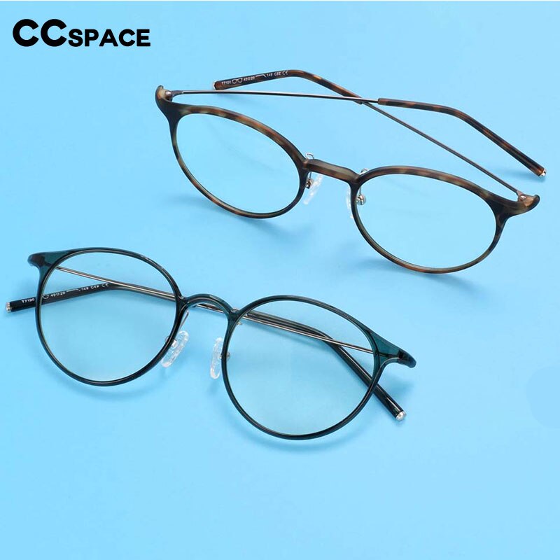 CCspace Unisex Full Rim Round Tr 90 Titanium Frame Eyeglasses 54274 Full Rim CCspace   