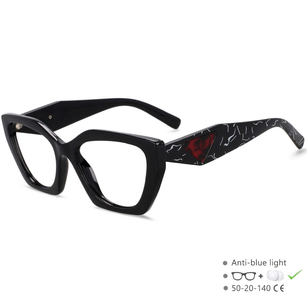 CCSpace Women's Full Rim Cat Eye Acetate Eyeglasses 55405 Full Rim CCspace BlackStripe China 