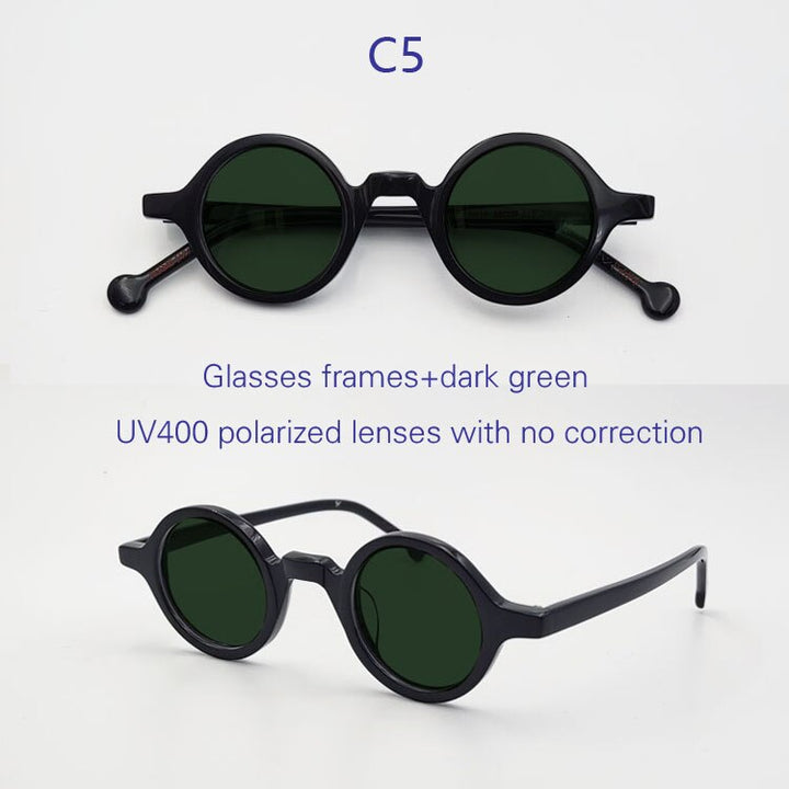 Yujo Unisex Full Rim Small 38mm Round Acetate Polarized Sunglasses Sunglasses Yujo C5 China 