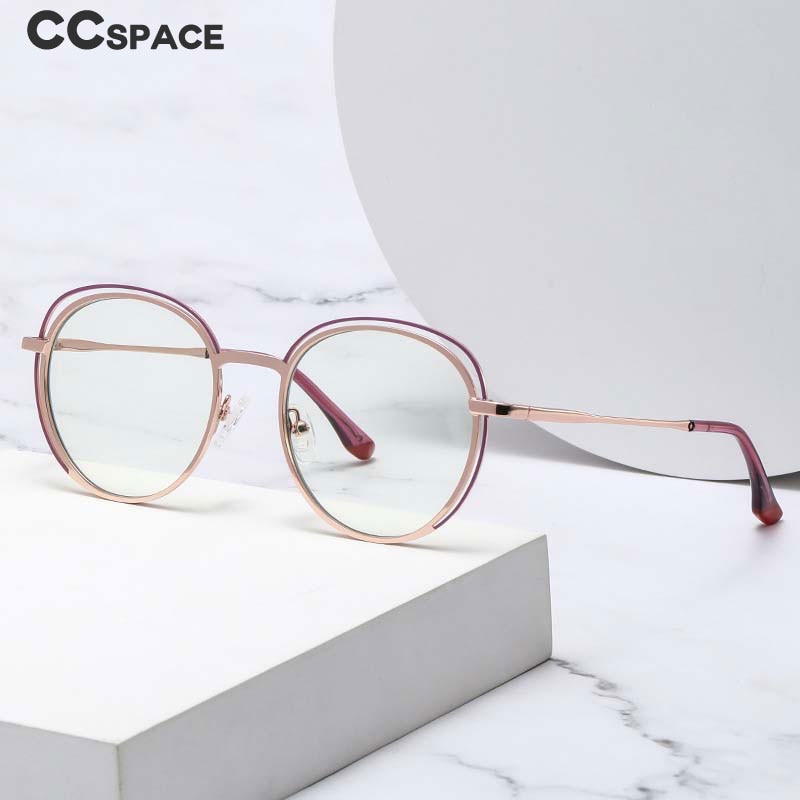 CCSpace Women's Full Rim Round Square Stainless Steel Eyeglasses 54968 Full Rim CCspace   