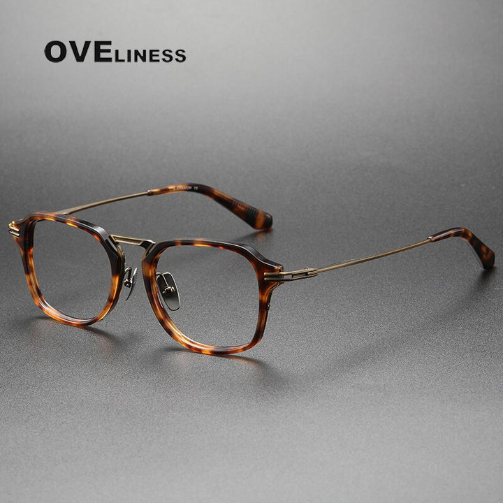 Oveliness Unisex Full Rim Square Acetate Titanium Eyeglasses Dtx413 Full Rim Oveliness tortoise bronze  