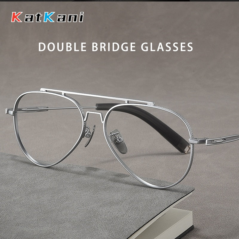 KatKani Unisex Full Rim Oval Double Bridge Titanium Eyeglasses LSA10-1 Full Rim KatKani Eyeglasses   