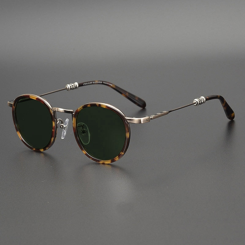 Yujo Men's Full Rim Round Acetate Alloy UV400 Dark Polarized Sunglasses Sunglasses Yujo   
