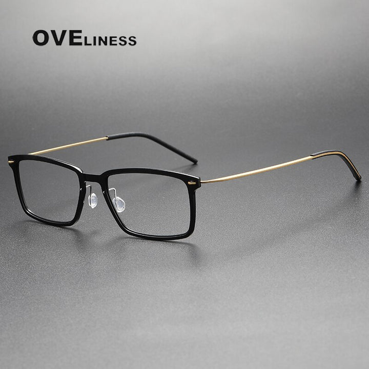 Oveliness Unisex Full Rim Square Acetate Titanium Eyeglasses 6528 Full Rim Oveliness s black gold  