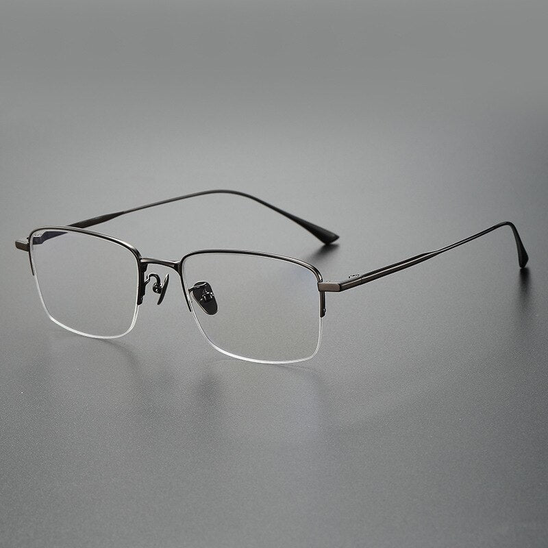 CCSpace Unisex Semi Rim Square Handcrafted Titanium Eyeglasses 55635 Semi Rim CCspace Bronze China 