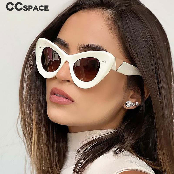 CCSpace Women's Full Rim Large Cat Eye Resin Metal Rivet Frame Sunglasses 54487 Sunglasses CCspace Sunglasses   