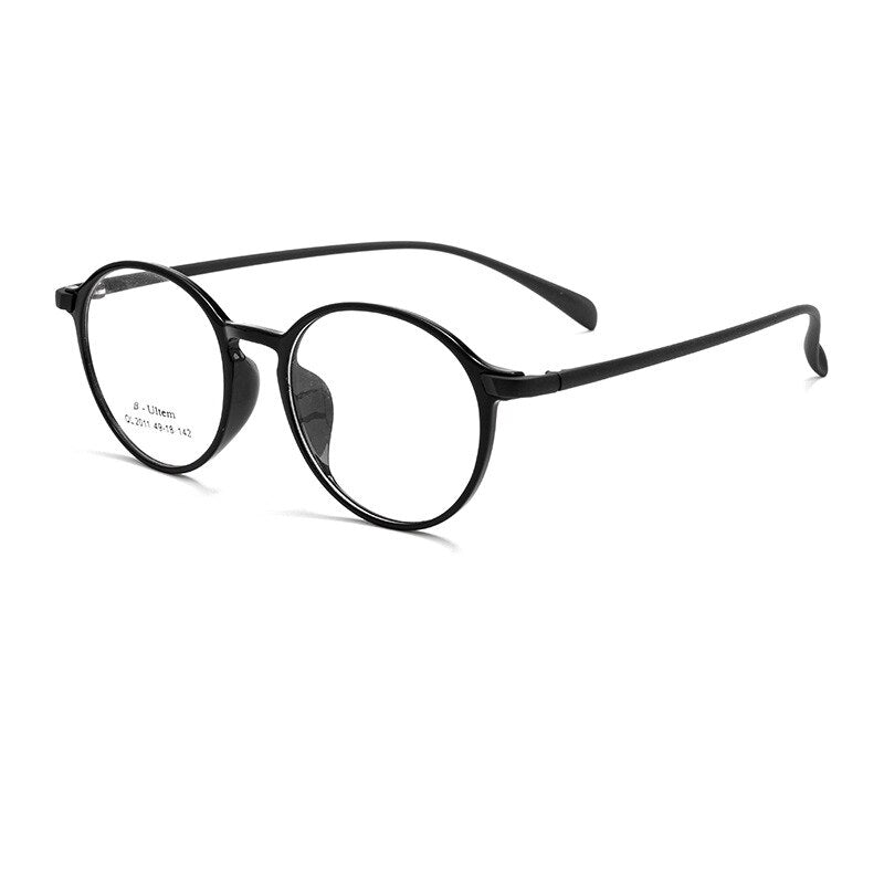 KatKani Unisex Full Rim Round Ultem Steel Eyeglasses 2011ql Full Rim KatKani Eyeglasses Bright Black  