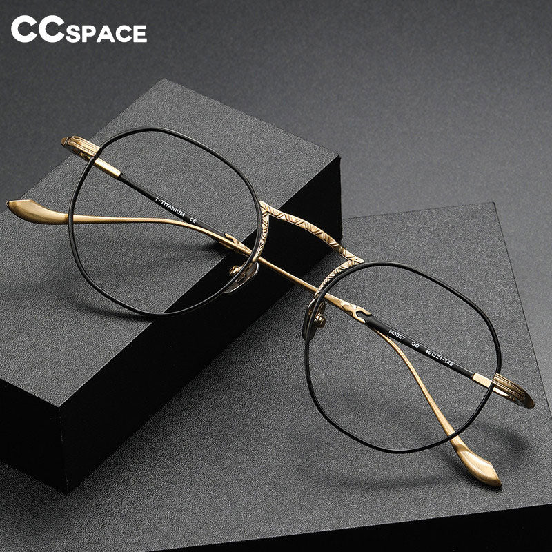 CCSpace Unisex Full Rim Round Hand Crafted Titanium Eyeglasses 56316 Full Rim CCspace   
