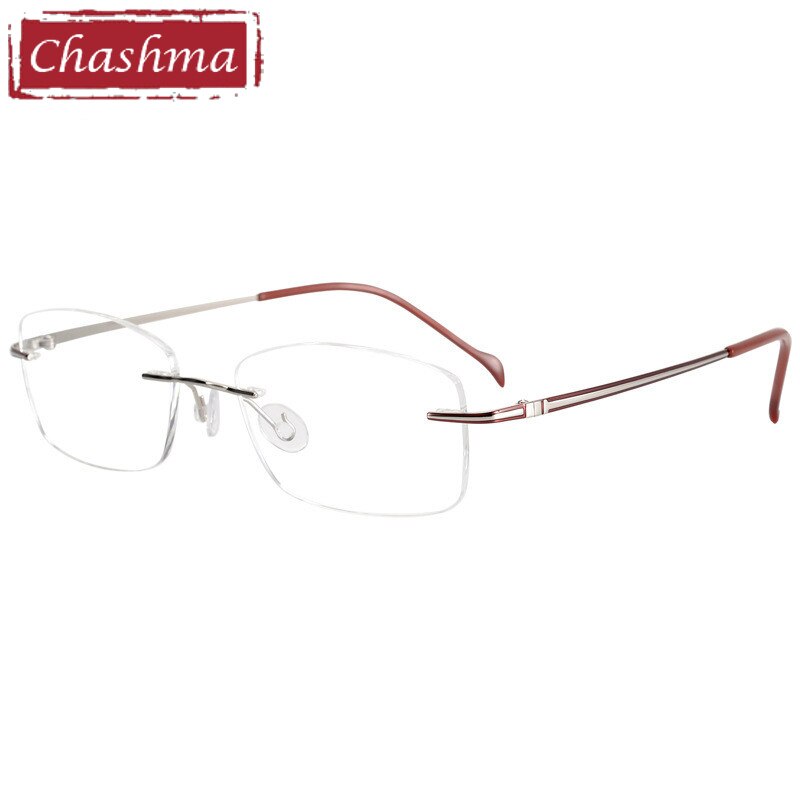 Chashma Ottica Unisex Rimless Rectangle Titanium Eyeglasses 16075 Rimless Chashma Ottica Silver Gold  