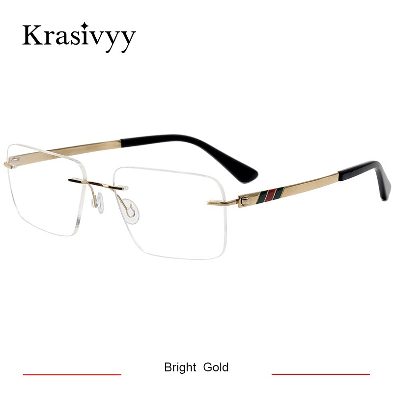 Krasivyy Men's Rimless Square Screwless Titanium Eyeglasses Rimless Krasivyy Bright Gold CN 