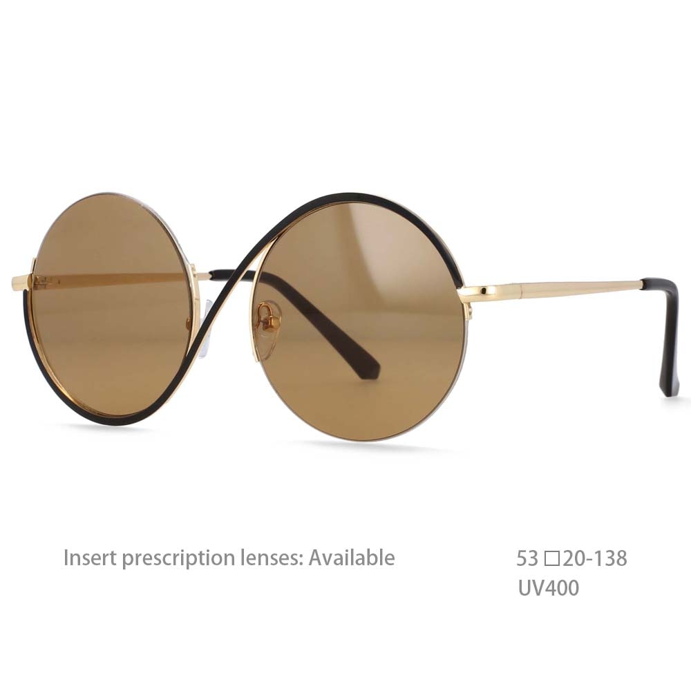 CCspace Unisex Semi Rim Round Alloy Frame Sunglasses 54042 Sunglasses CCspace Sunglasses Black white 