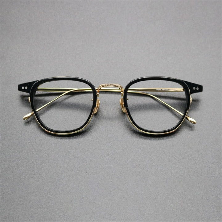 Cubojue Unisex Full Rim Square Horned Titanium Anti Blue Reading Glasses Reading Glasses Cubojue 0 no function black gold 