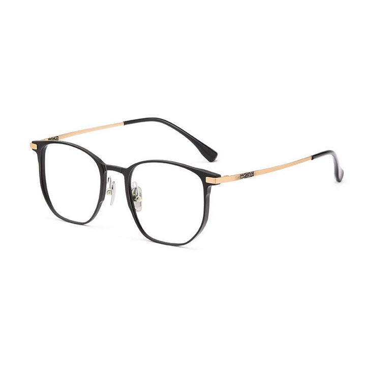 KatKani Unisex Full Rim Square Aluminum Magnesium Titanium Frame Eyeglasses 5066m Full Rim KatKani Eyeglasses Black Gold  