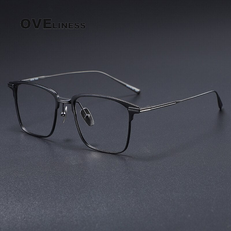 Oveliness Men's Full Rim Square Titanium Eyeglasses Flatiron25 Full Rim Oveliness black gun  