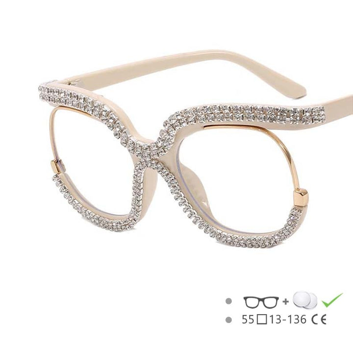 CCSpace Women's Full Rim Round Acetate Jeweled Frame Eyeglasses 54617 Full Rim CCspace Beige China 