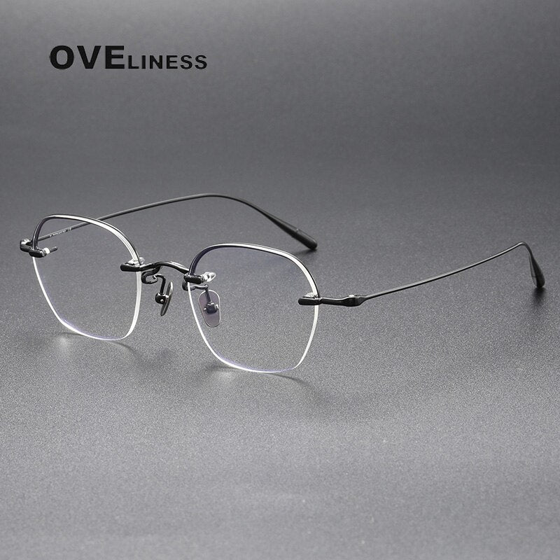 Oveliness Unisex Rimless Irregular Square Titanium Eyeglasses Rose Rimless Oveliness black  
