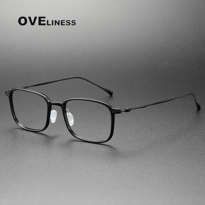 Oveliness Unisex Full Rim Square Acetate Titanium Eyeglasses 8644 Full Rim Oveliness black  
