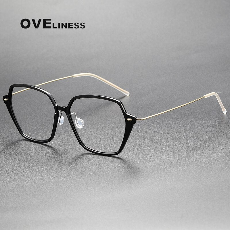 Oveliness Unisex Full Rim Irregular Oval Titanium Acetate Eyeglasses 6621 Full Rim Oveliness black gold  
