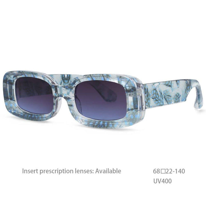 CCSpace Unisex Full Rim Rectangle Resin Frame Punk Sunglasses 54430 Sunglasses CCspace Sunglasses Blue flower as picture 
