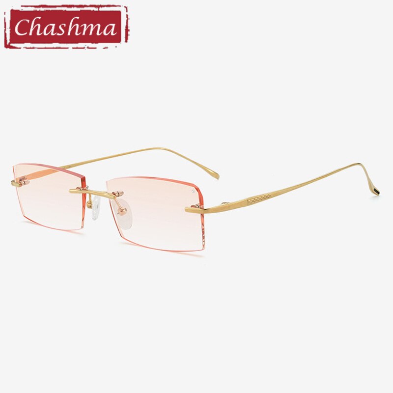 Chashma Ottica Men's Rimless Square Rectangle Titanium Eyeglasses Tinted Lenses 98069 Rimless Chashma Ottica Gold Brown  