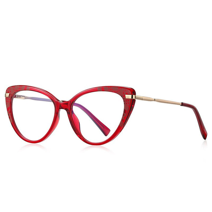 CCspace Women's Full Rim Cat Eye Tr 90 Titanium Eyeglasses 53369 Full Rim CCspace China C5Red 