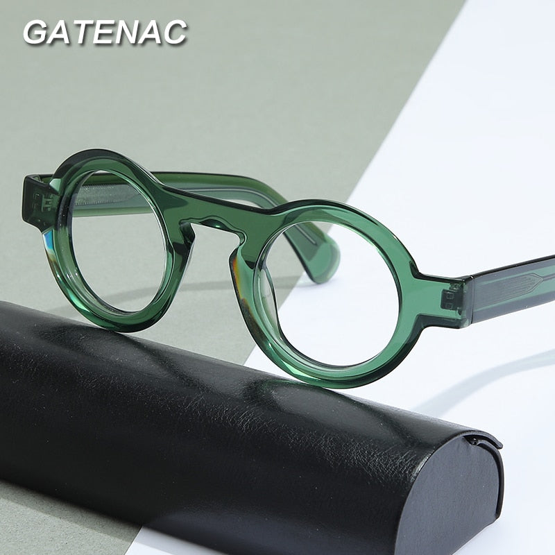 Gatenac Unisex Full Rim Round Handcrafted Acetate Frame Eyeglasses Gxyj771 Full Rim Gatenac   
