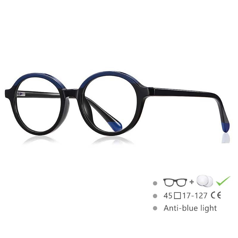 CCSpace Youth Girl's Full Rim Round Tr 90 Titanium Frame Eyeglasses 54547 Full Rim CCspace China Black-blue Beige