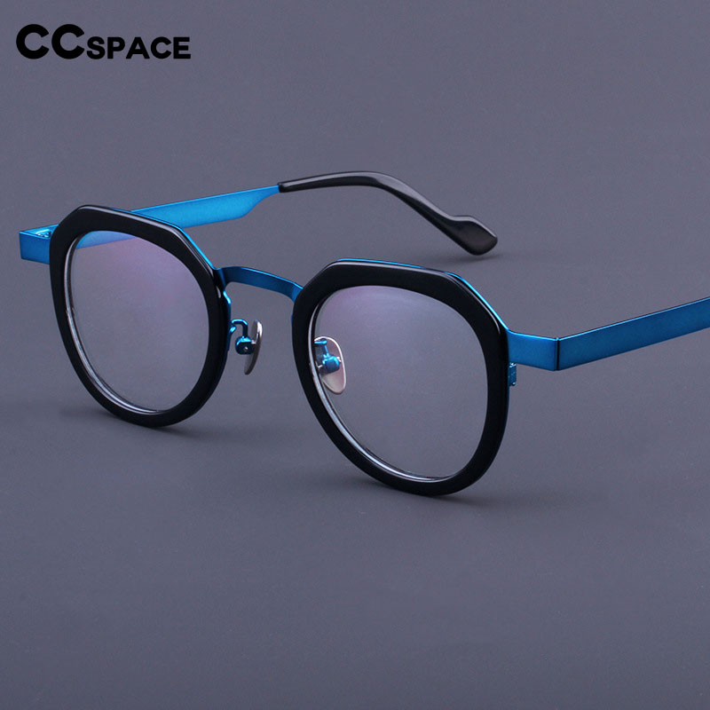 CCspace Unisex Irregular Round Titanium Eyeglasses 54633 Full Rim CCspace   