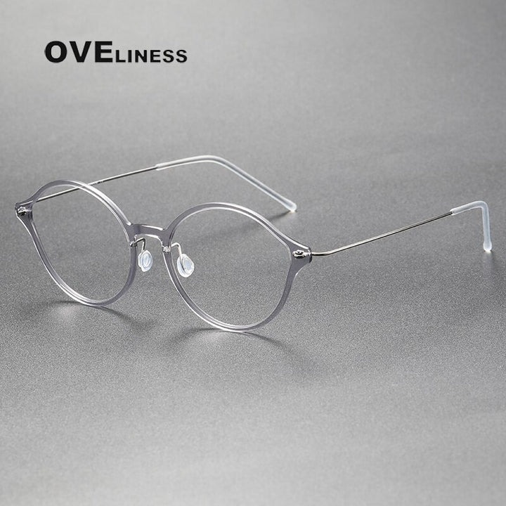 Oveliness Unisex Full Rim Round Cat Eye Screwless Titanium Eyeglasses 6558 Full Rim Oveliness light grey  