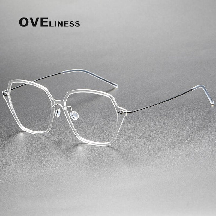 Oveliness Unisex Full Rim Irregular Oval Titanium Acetate Eyeglasses 6621 Full Rim Oveliness transparent  