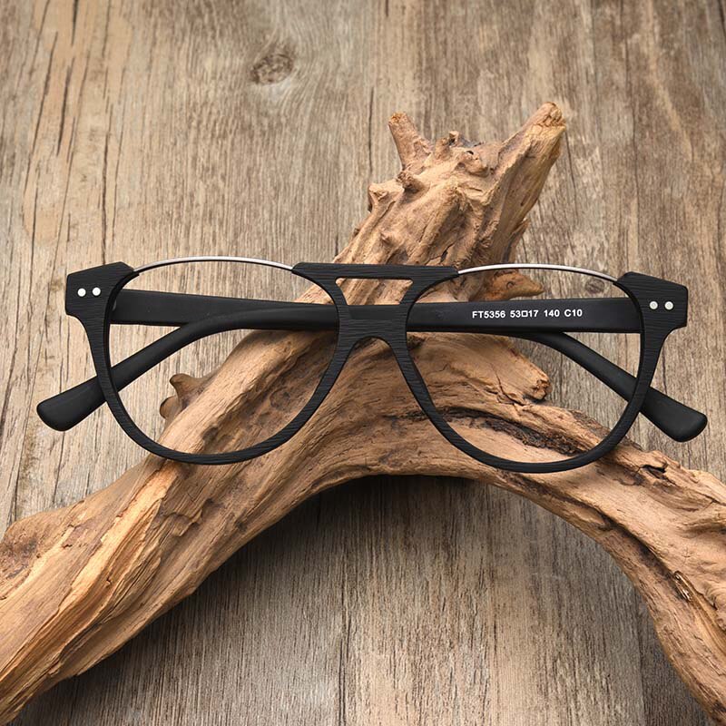 Hdcrafter Unisex Full Rim Square Double Bridge Wood Alloy Eyeglasses Ft5356 Full Rim Hdcrafter Eyeglasses   