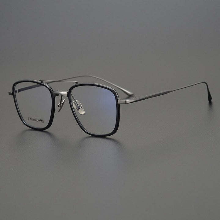 Gatenac Unisex Full Rim Square IP Titanium Frame Eyeglasses Gxyj755 Full Rim Gatenac Black Gun  