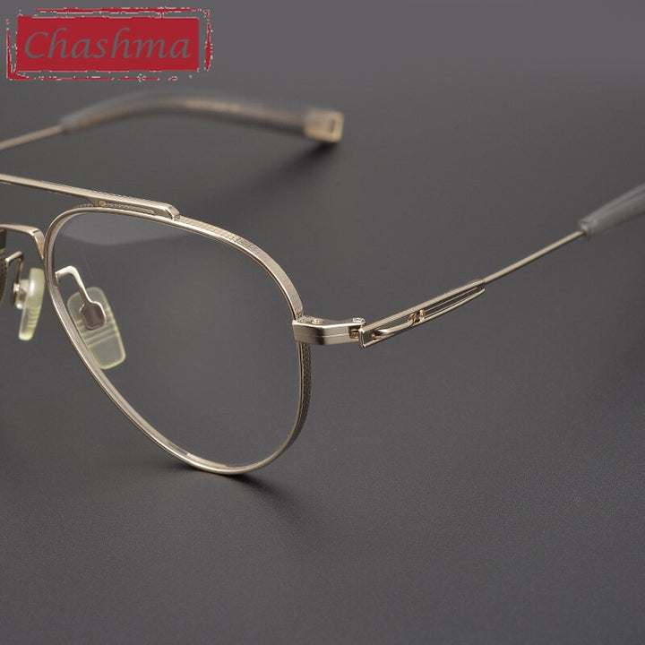 Chashma Ottica Men's Full Rim Pilot Round Double Bridge Titanium Eyeglasses Full Rim Chashma Ottica   