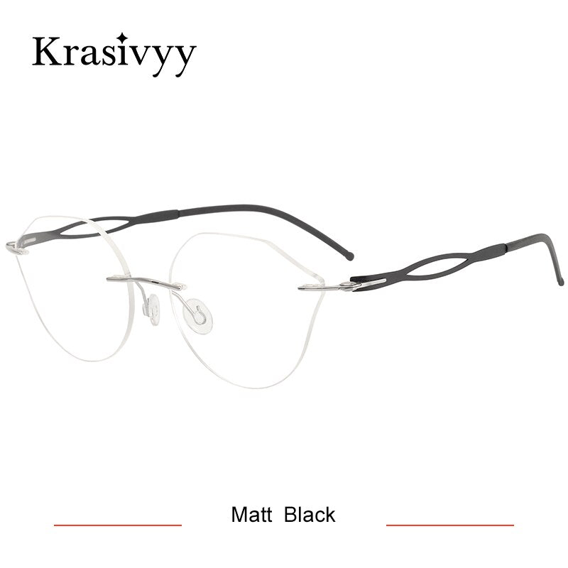Krasivyy Women's Rimless Polygon Cat Eye Screwless Titanium Eyeglasses Kr5005 Rimless Krasivyy Matt   Black CN 