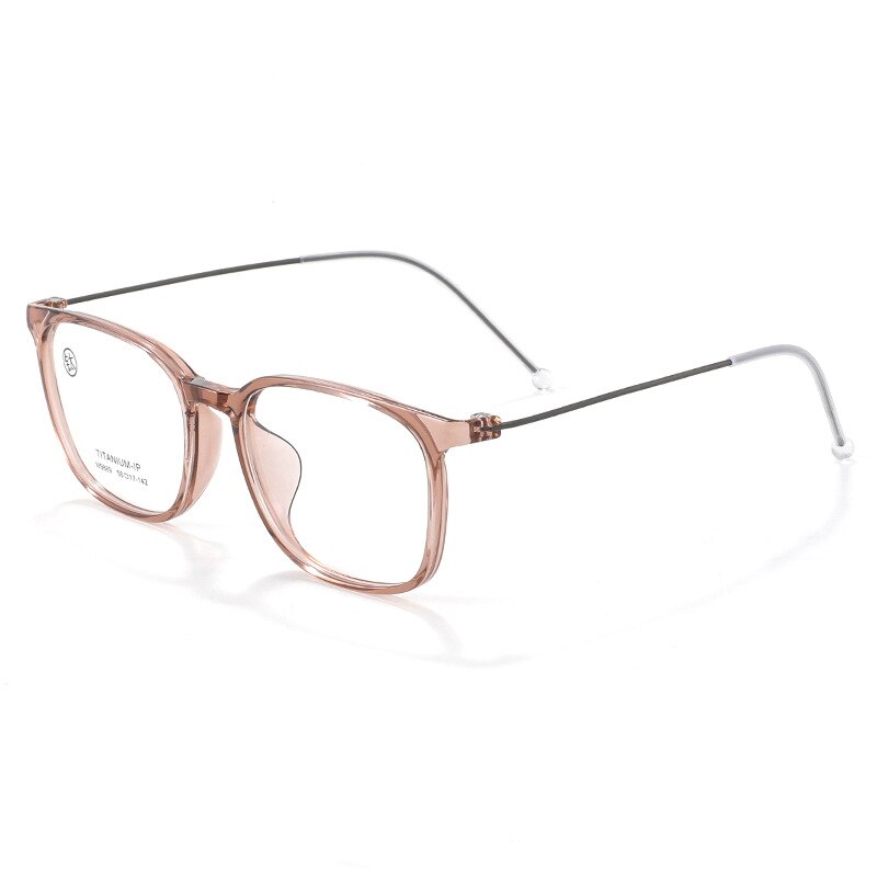 KatKani Unisex Full Rim Square Tr 90 Titanium Eyeglasses M9889 Full Rim KatKani Eyeglasses Transparent Tea  