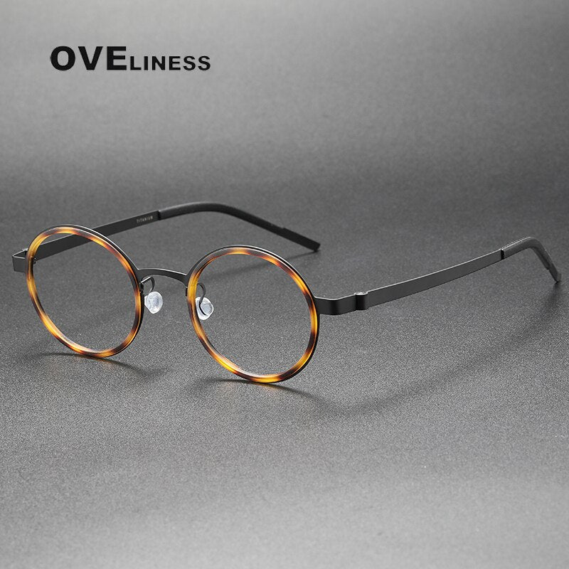 Oveliness Unisex Full Rim Round Acetate Titanium Eyeglasses 9707 Full Rim Oveliness black tortoise  
