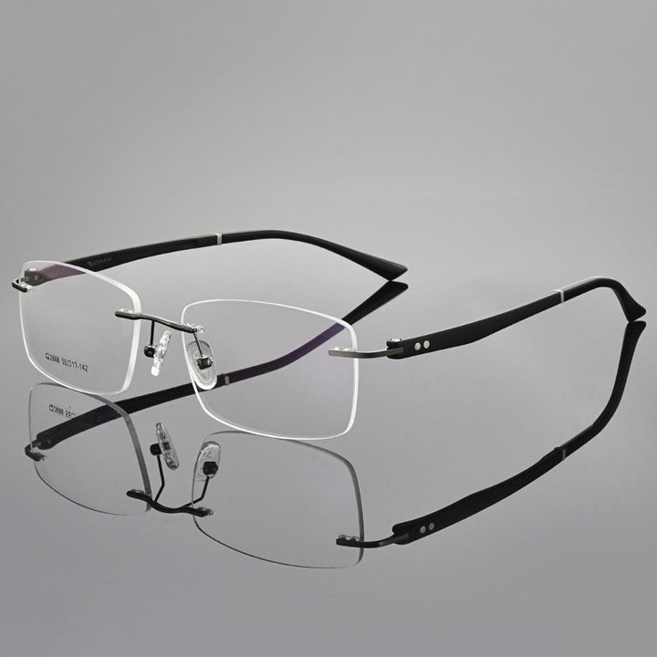Gmei Men's Rimless Square Titanium Alloy Screwless Eyeglasses Q2666 Rimless Gmei Optical Grey  