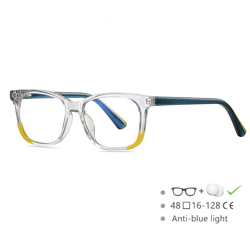 CCSpace Youth's Unisex Full Rim Square Tr 90 Titanium Frame Eyeglasses 54523 Full Rim CCspace China Clear 