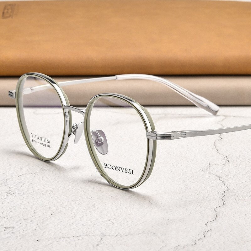 Yimaruili Unisex Full Rim Small Round Tr 90 Titanium Eyeglasses  Bv7012b Full Rim Yimaruili Eyeglasses Gray Silver  