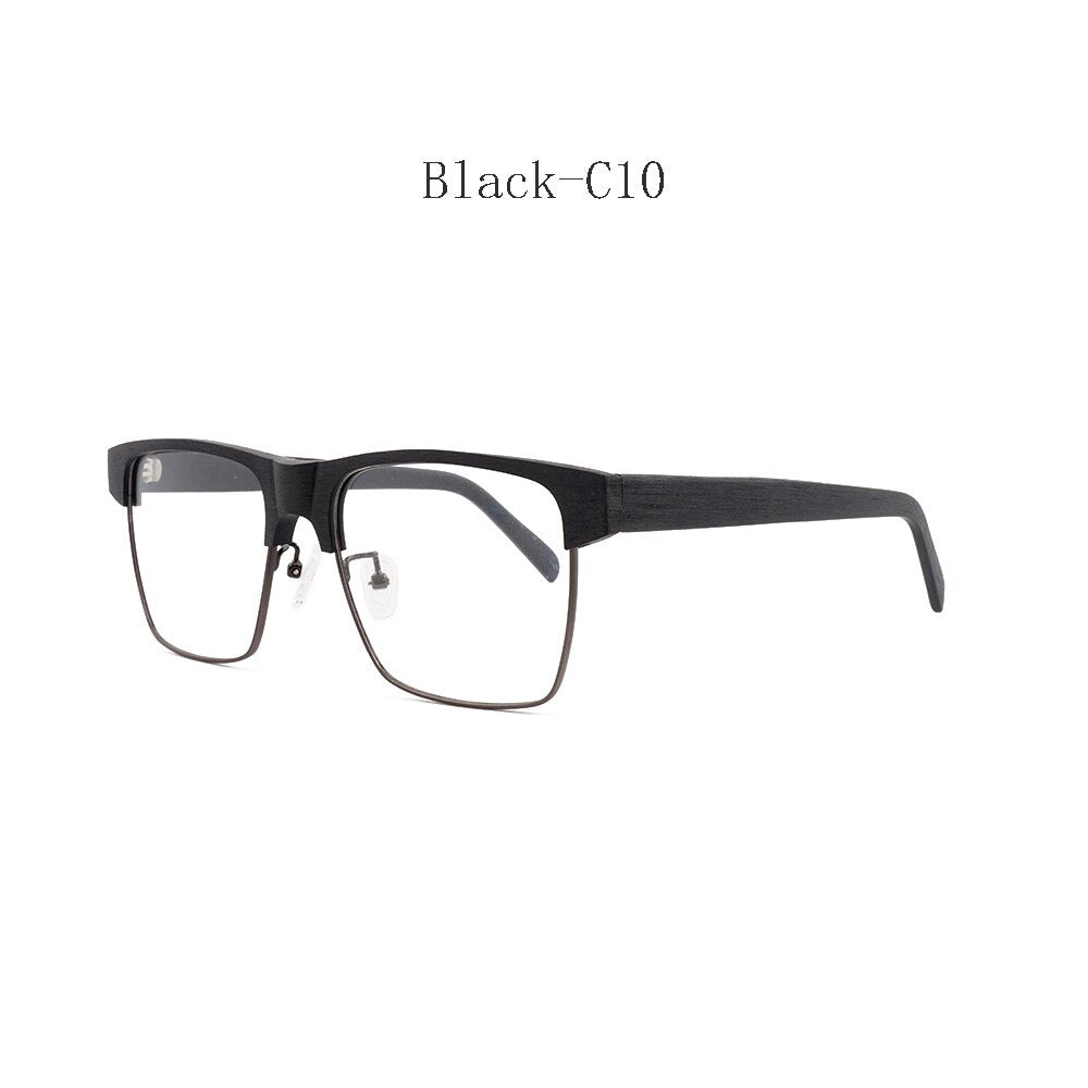 Hdcrafter Men's Full Rim Large Square Wood Eyeglasses 6252 Full Rim Hdcrafter Eyeglasses Black-C10  