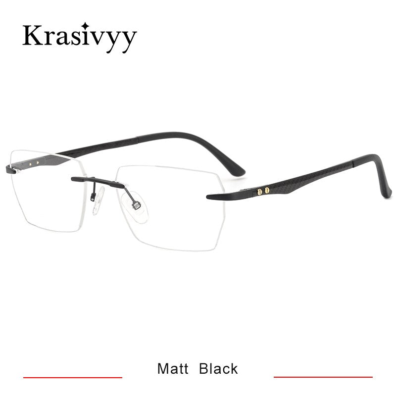 Krasivyy Men's Rimless Square Carbon Fiber Titanium Eyeglasses Kr16027 Rimless Krasivyy Matt Black  