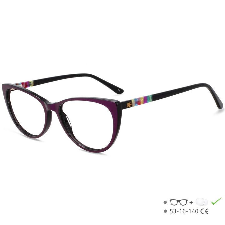 CCSpace Women's Full Rim Square Cat Eye Acetate Eyeglasses 55568 Full Rim CCspace Purple China 