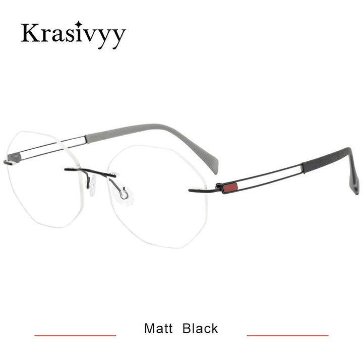 Krasivyy Men's Rimless Hexagon Titanium Eyeglasses Kr16079 Rimless Krasivyy Matt Black CN 